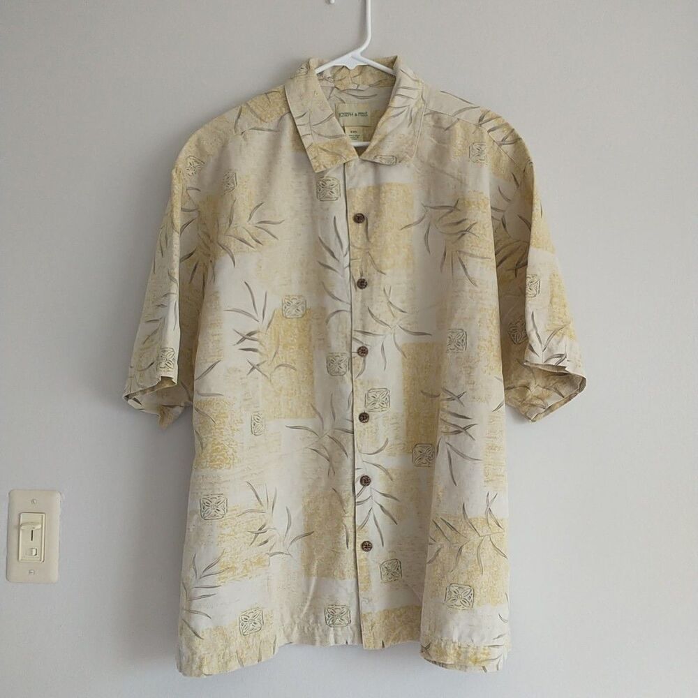 Joseph&Feiss Shirt Mens 2XL Green Floral 100%Silk ButtonUp ShortSleeve Hawaiian